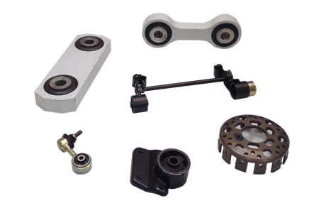 Silent blocks, vibration damper bushings, rubber bushes, rubber-metal and metal-rubber-metal,